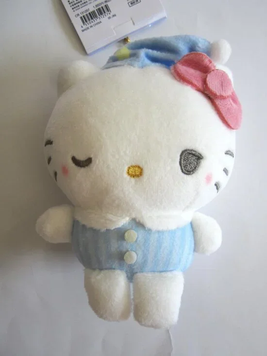Hello Kitty Bed Time Blink Eye Pajamas Sanrio Keychain Mascot - Picture 2 of 3